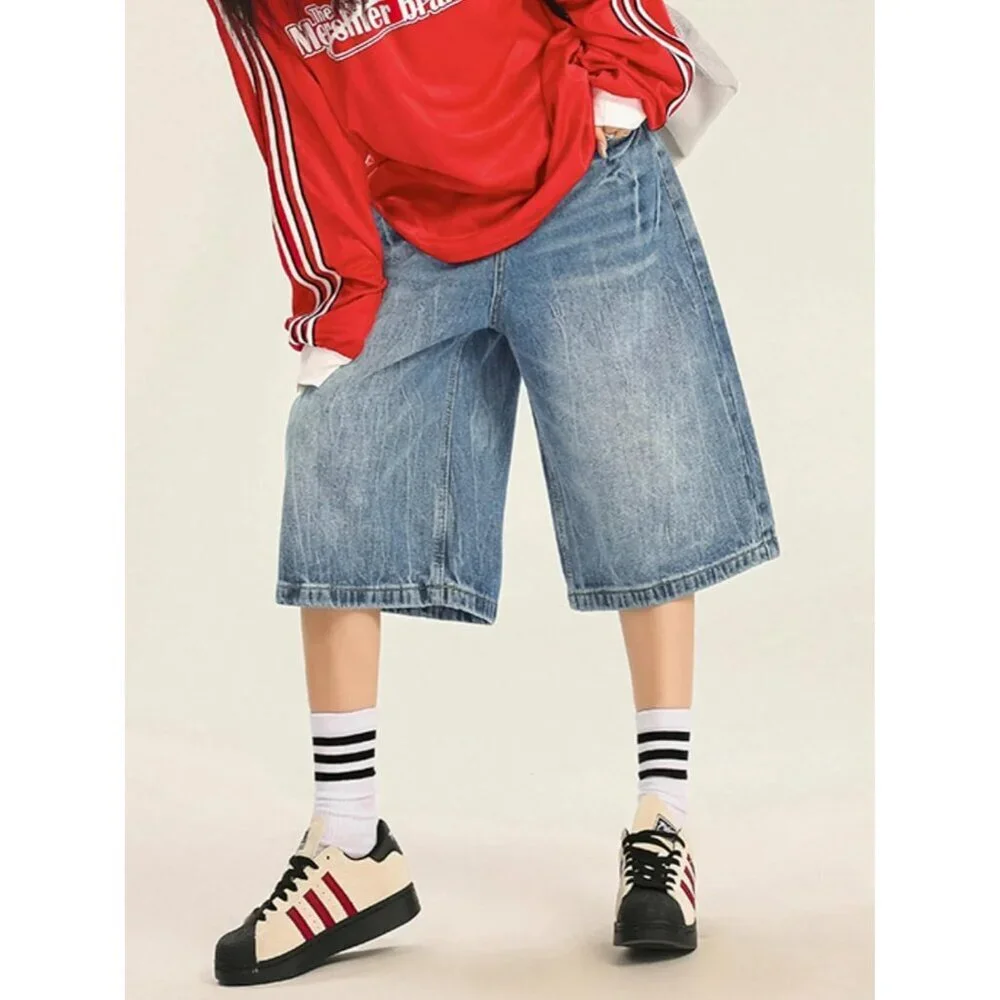 Women Jean Shorts Baggy Loose Fit Denim Summer Trend Y2K Wide Leg